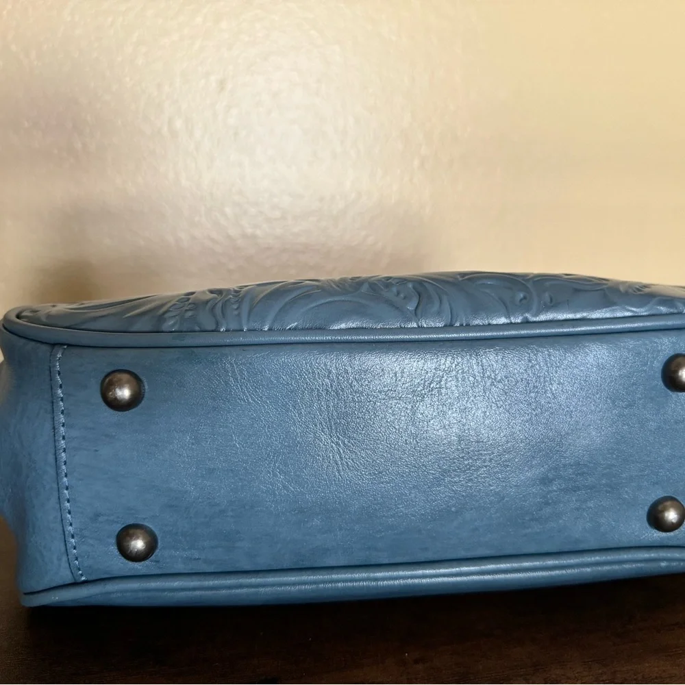 Patricia Nash Embossed Floral Leather Crossbody in Dusty Blue